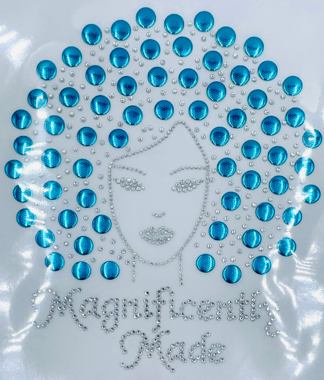 Magnificently Made Afro Girl (13mm Aqua Blue hair) Rhinestone Transfer