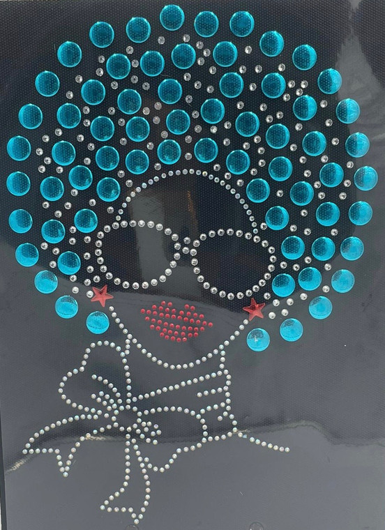 Afro Girl 13mm (Aqua Blue) Rhinestone Transfer