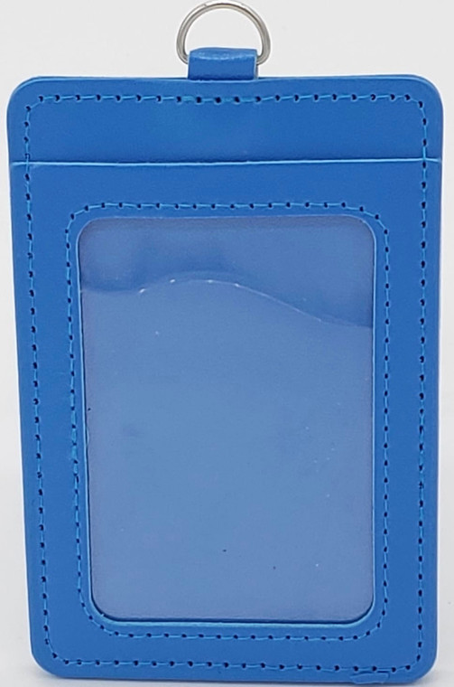 ID Card Name Tag Badge Holder PU leather (Vertical) (Blue)