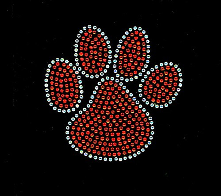 (Set of 2) Paw 4" Orange  Rhinestone Transfer