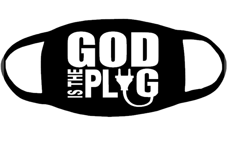 (2 qty) GOD is the PLUG (white) (mask size)(cap size) - Vinyl Transfer