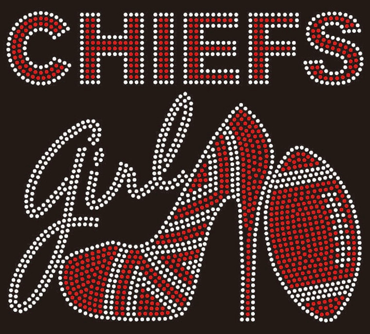 CHIEFS Girl Heel Football Custom Rhinestone Transfer iron on