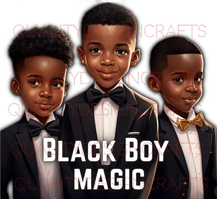 (6 Qty) Black Boy Magic 3 boys in Black Suit - DTF transfer