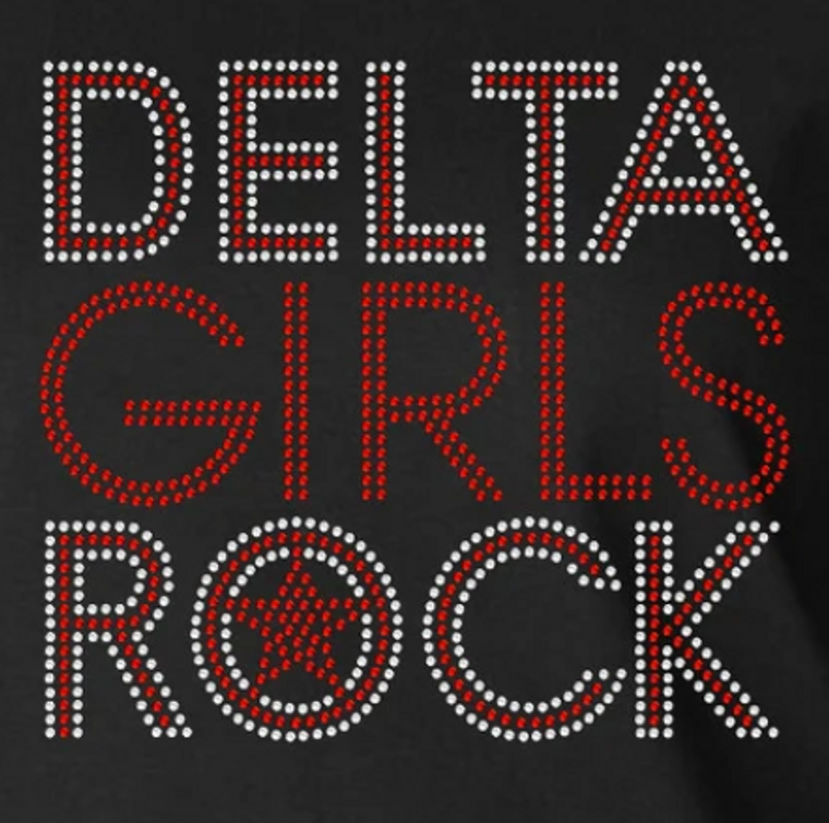 Delta Girls Rock Red (Text ) Afro Rhinestone Transfer