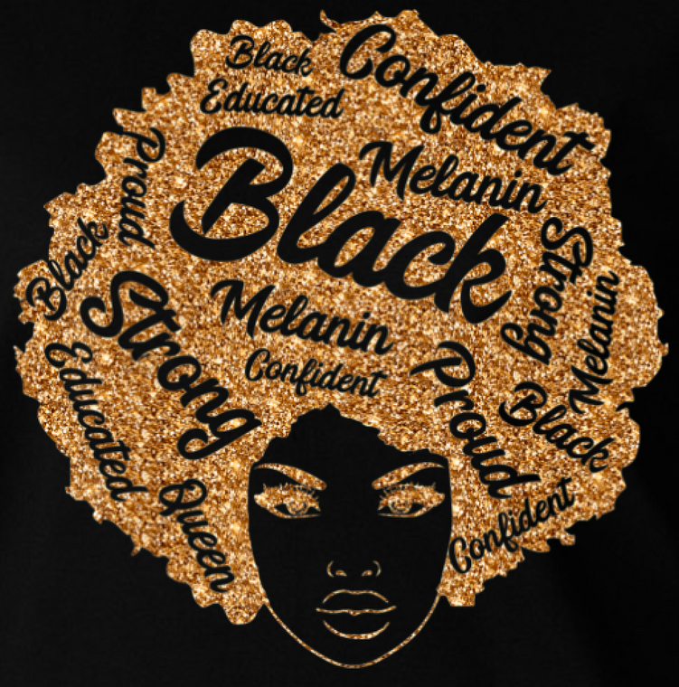(6 Qty) (Golden) Confident Black Strong Melanin Afro Girl - DTF transfer