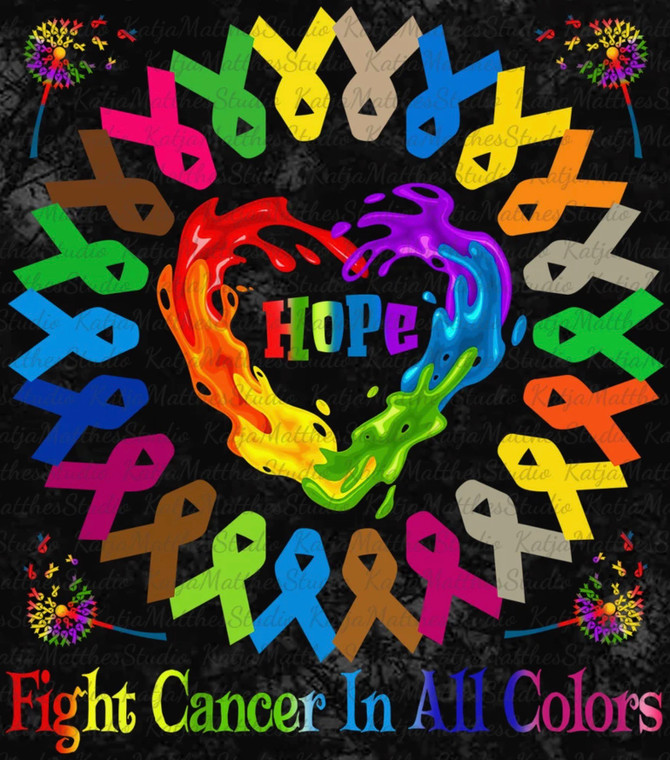(6 Qty) Hope Fight Cance in All Colors, Ribbon in circle, Cancer Awareness - DTF transfer