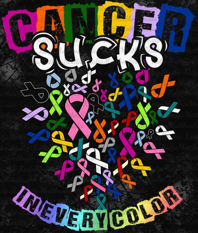 (6 Qty) Cancer Sucks in every color, Ribbon in heart shape, Cancer Awareness - DTF transfer