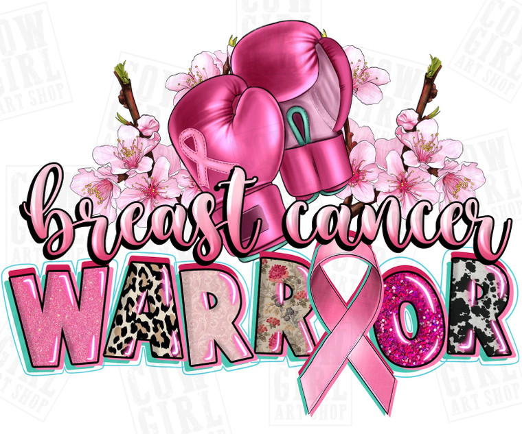 (6 Qty) Breast Cancer Warrior with Fist and flowers - custom DTF transfer