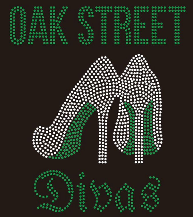 OAK Street Divas Green Heel Rhinestone transfer
