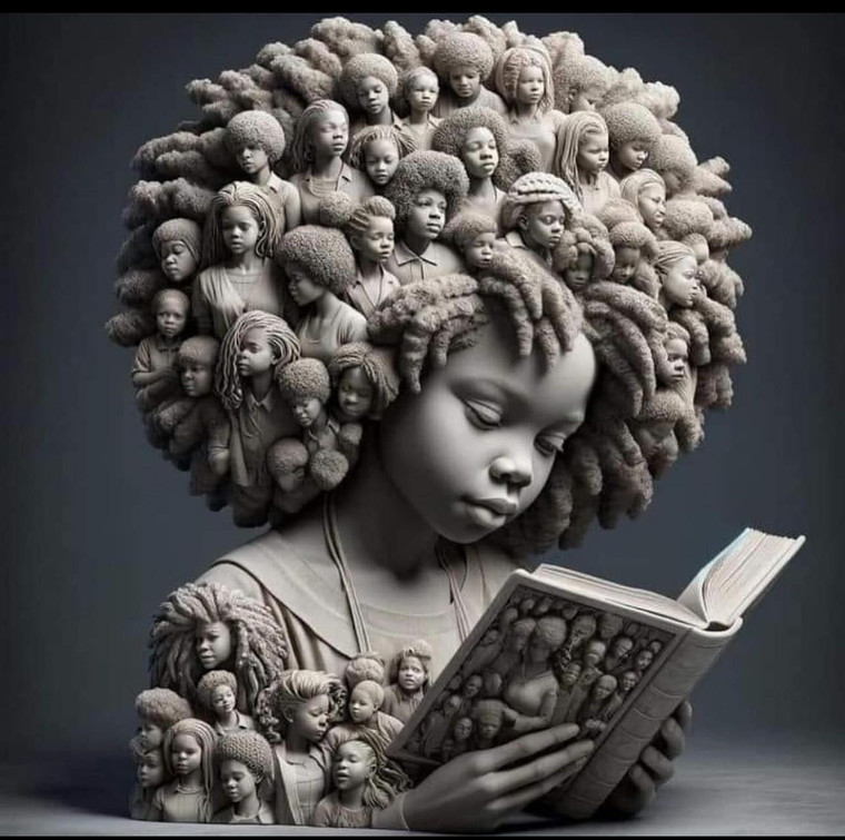 (2 Qty) African Girl reading book (Obscure people in hair) - DTF transfer (2 Qty) African Girl reading book (Obscure people in hair) - DTF transfer