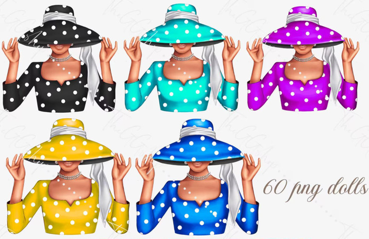 (20 Qty) (size 4") Polka Dots Doll Lady with Hat (Mug design) - custom UV Decal Sticker