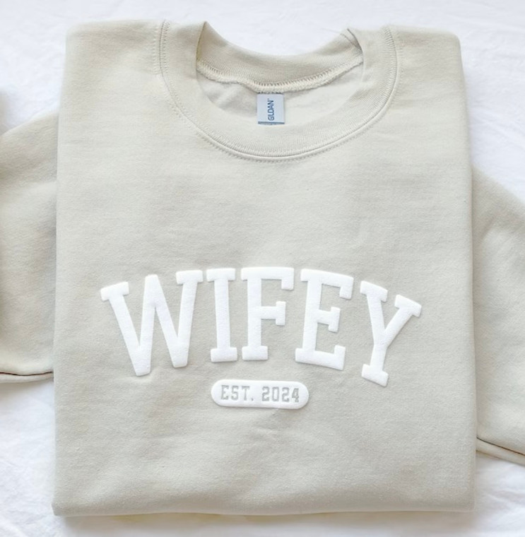 Wifey shirt, Personalized Wifey Sweatshirt, Wedding Gift, Gift for Bride, Unique Bridal Shower Gift, Newlywed Honeymoon Present