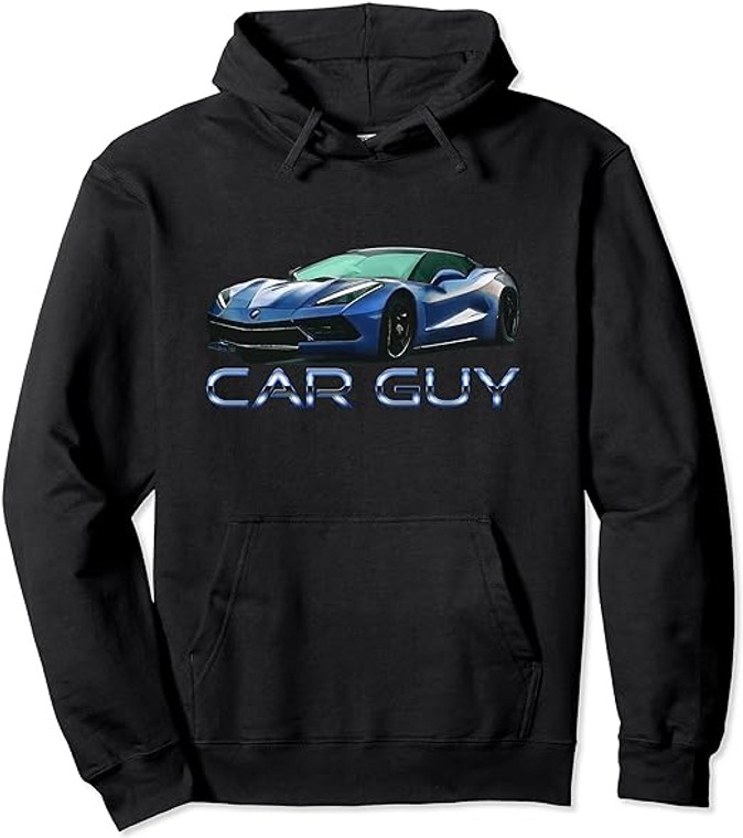 Car Guy Blue Supercar Luxury Sports Car Graphic Teens Mens Pullover Hoodie