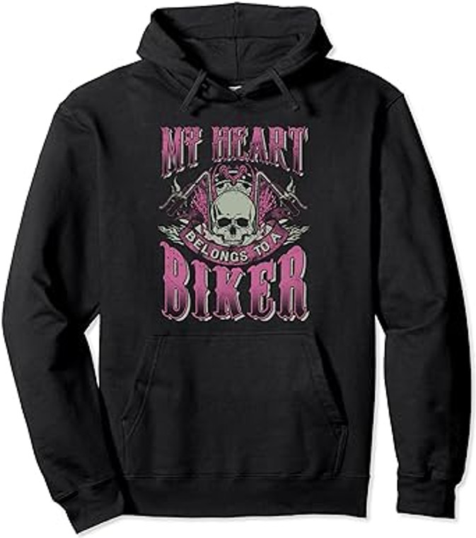 Motorcycle Hoodie My Heart Belongs To Biker Wife Girlfriend Hooded Sweatshirt