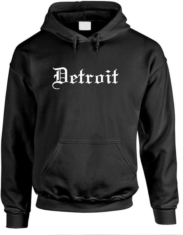 Detroit Gothic Font Pullover Hoodie in Black Sweatshirt