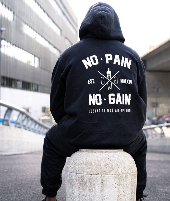 No Pain No Gain Motivational Losing is not a option Black Hooded Sweatshirt