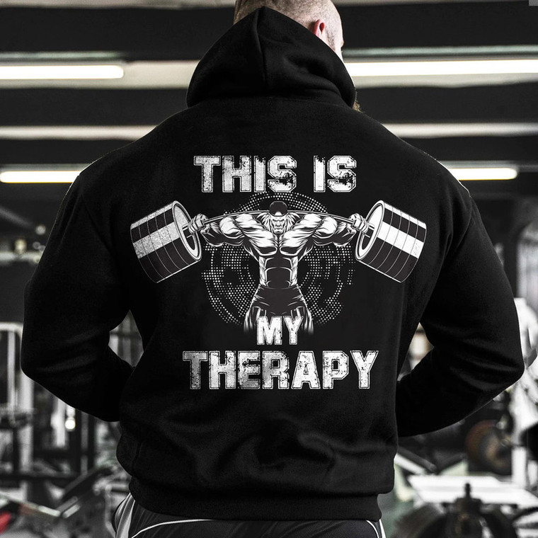 This is My Therapy With Motivational Gym Dumble Black Hooded Sweatshirt