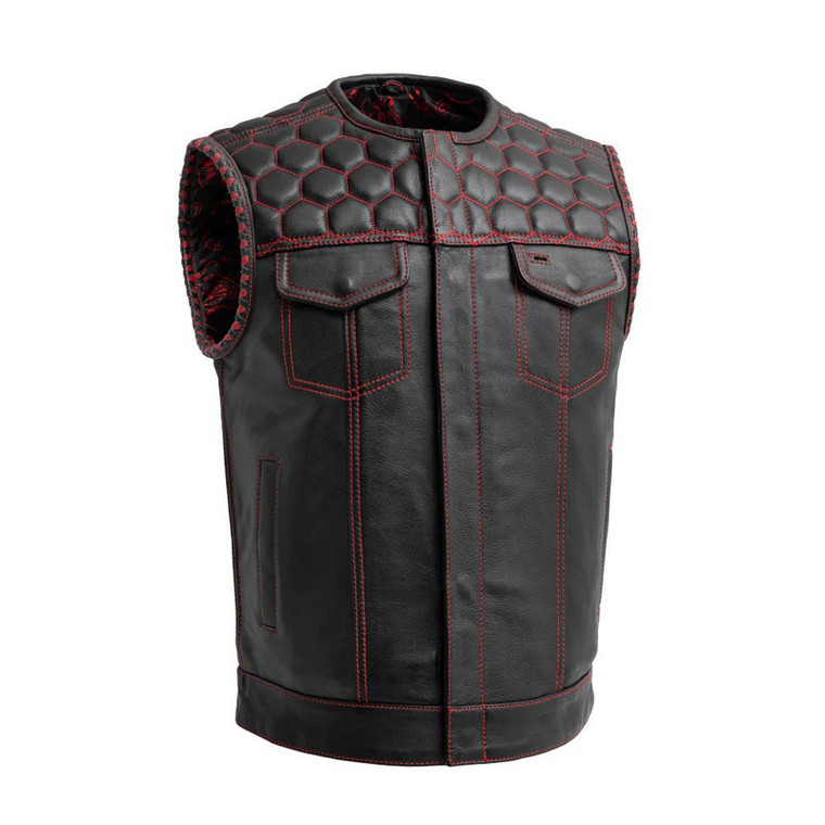 Hornet Mens Club Style Leather Vest  Red