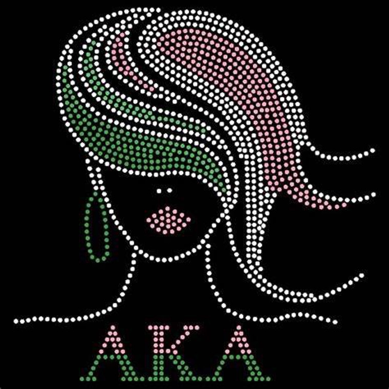 AKA (Pink Green) straight Hair Girl Rhinestone Transfer iron on