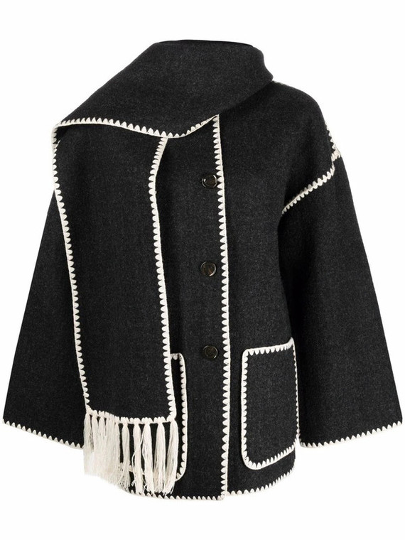 Womens Embroidered Wool Scarf Jacket