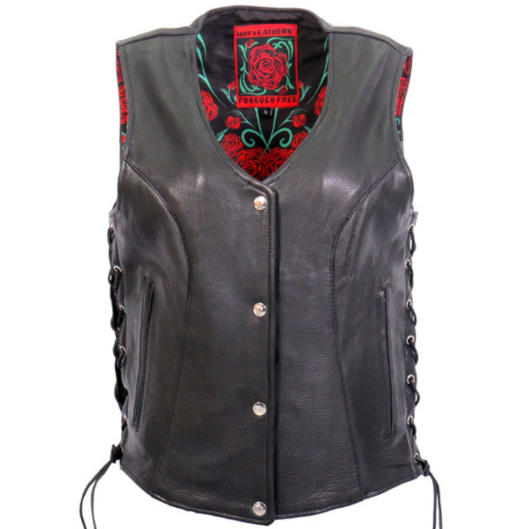 Women Red Rose Lined Vest With Concealed Carry Pockets