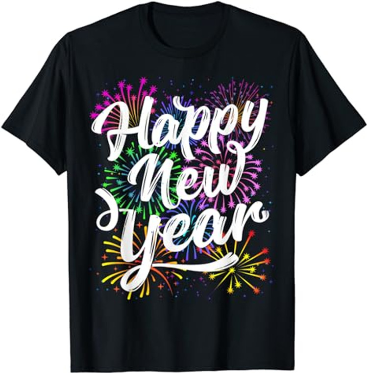 Happy New Year Party Supplies 2025 Family Matching Fireworks T-Shirt