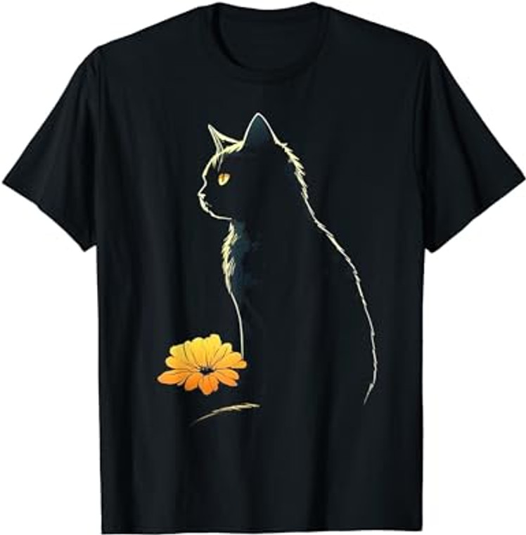 Cat Artwork - Flowers Art Cat Motif Animal Cat T-Shirt