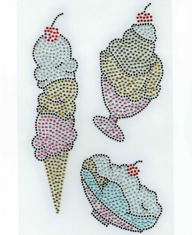 Large Ice cream Cones Rhinestone Transfer Iron on