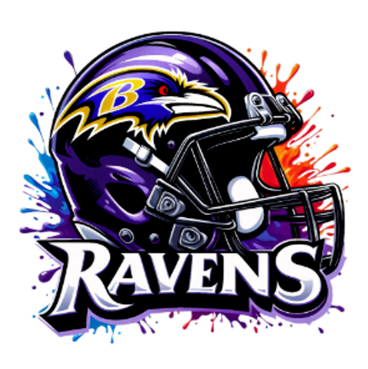 (2 QTY) RAVENS Helmet splash Football SPORTS - custom DTF transfer 