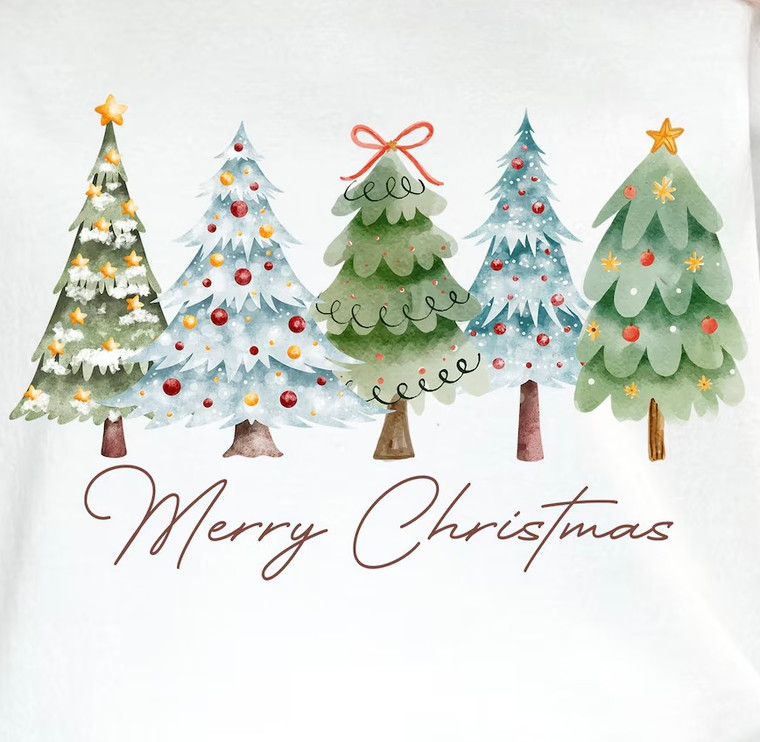 Merry Christmas Five Trees DTF transfer Tshirt