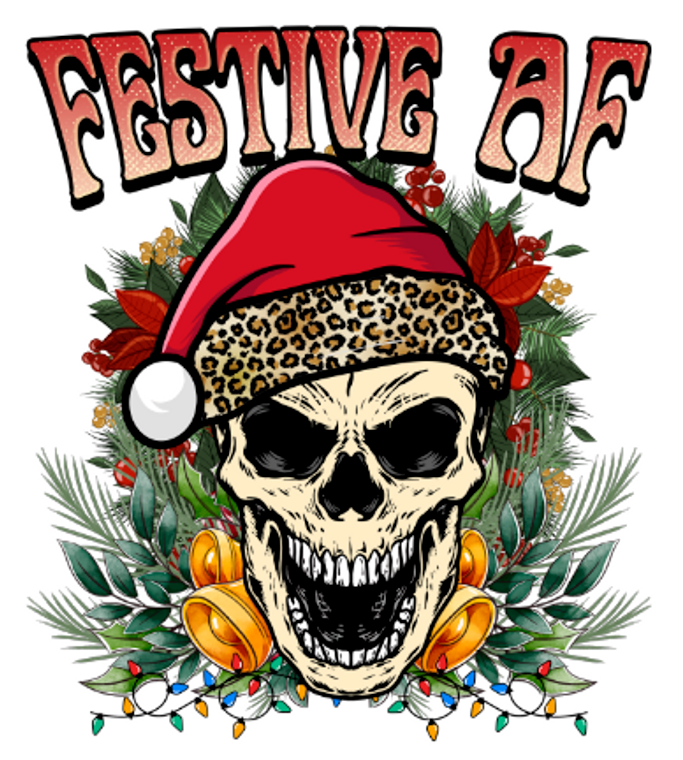 Festive AF Skull - Christmas DTF transfer
