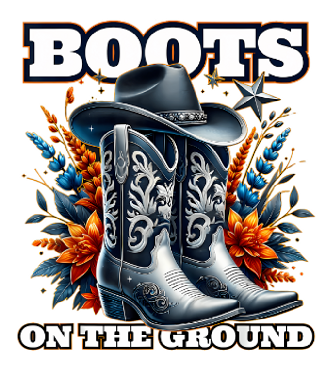 (2 Qty) Silver Boots on the Ground (with flower) Line Dancing - custom DTF transfer