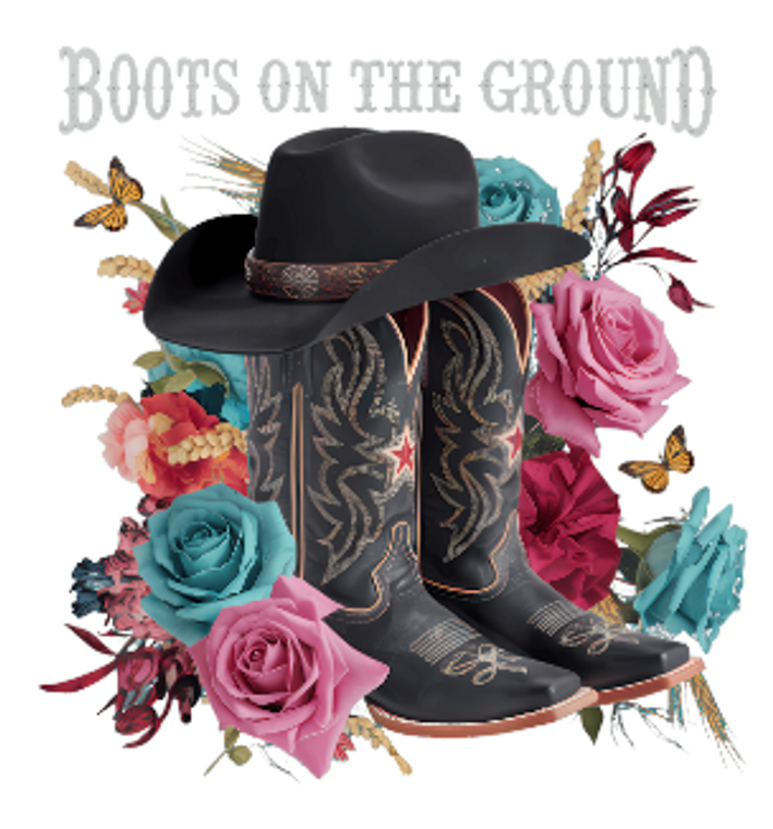 (2 Qty) Boots on the Ground (with Roses) Line Dancing - custom DTF transfer