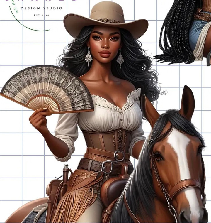 (2 Qty) Cowgirl on a horse Western DTF transfer