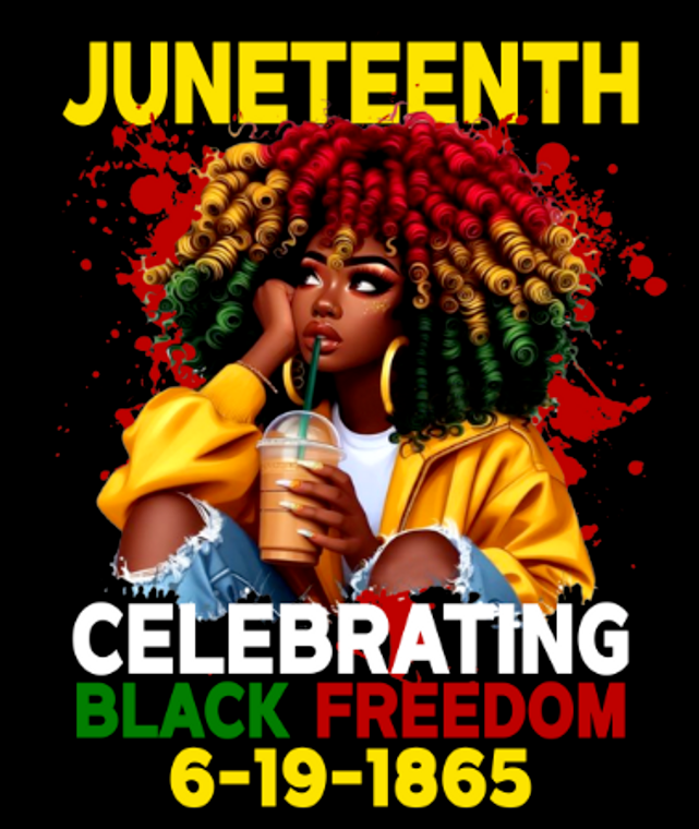 (2 Qty) Juneteenth girl celebrating Black Freedom - custom DTF transfer