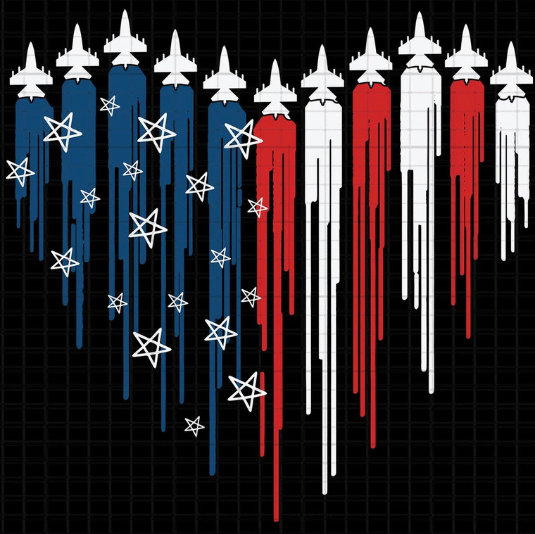 (2 Qty) Jet Plane USA heart 4th of July 4th - DTF transfer