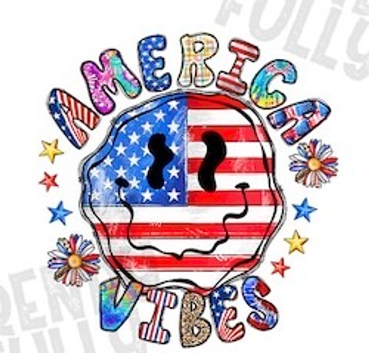 (2 Qty) America Vibes Smily face 4th of July - DTF transfer