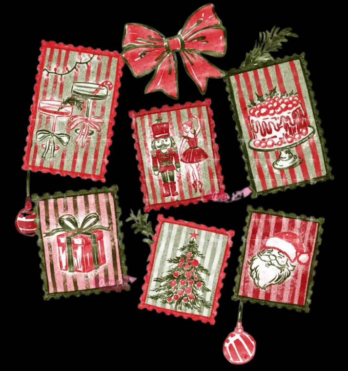 (2 Qty) Whimsical Christmas Stamp DTF transfer