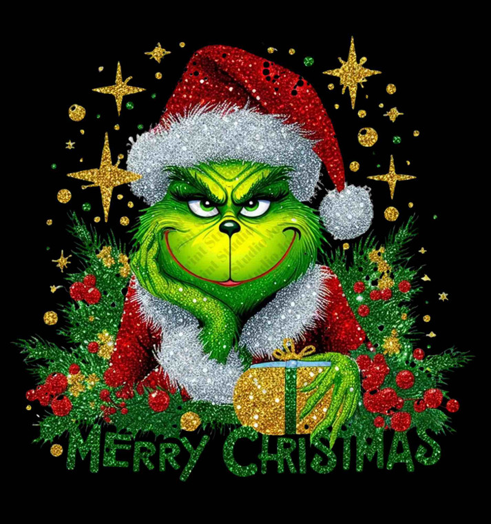 (2 Qty) Merry Grinchmas Glitter Christmas DTF transfer