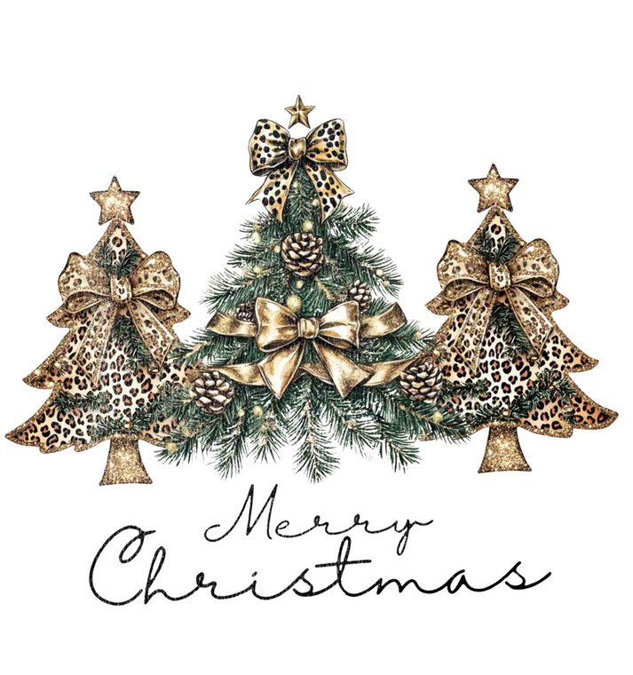 (2 Qty) Gold Merry Christmas Tree DTF transfer