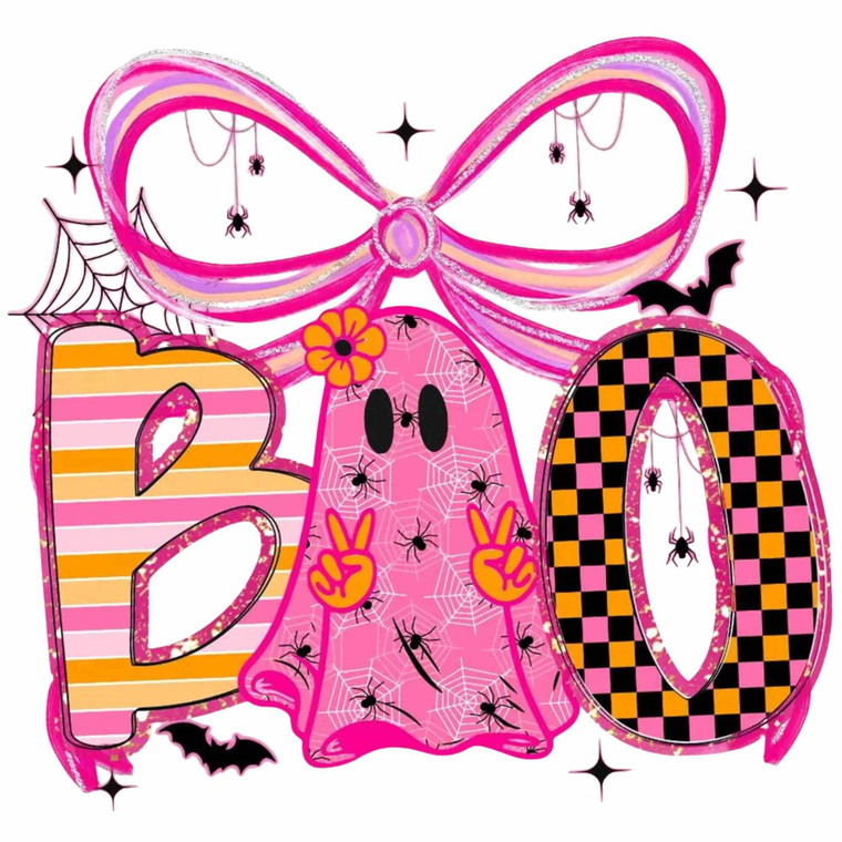 (2 Qty) Pink Bow Boo Halloween DTF transfer