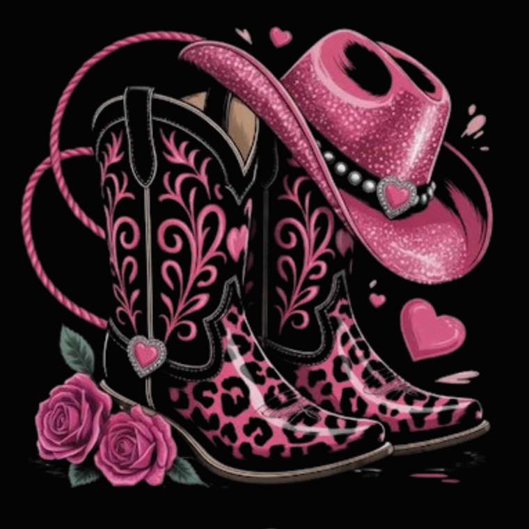 (2 Qty) Boots on the Ground (with Pink flower) - custom DTF transfer