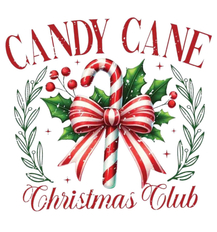 (2 Qty) Candy Cane Christmas Club DTF transfer (2 Qty) Candy Cane Christmas Club DTF transfer
