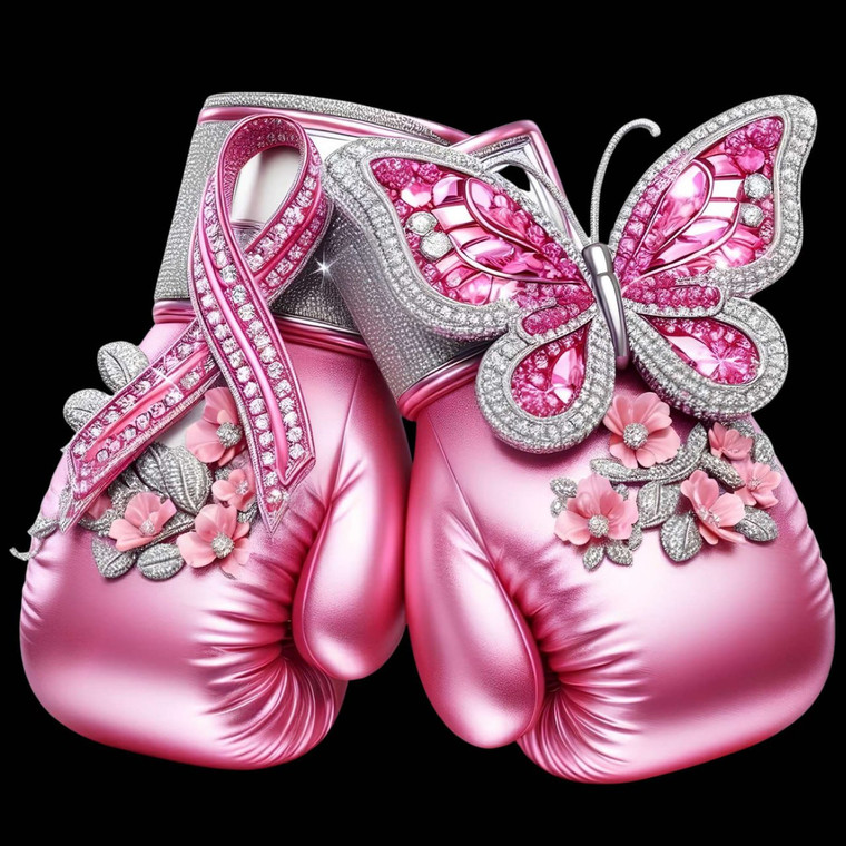 (2 Qty) Diamond Gloves Butterfly Breast Cancer Awareness - custom DTF transfer