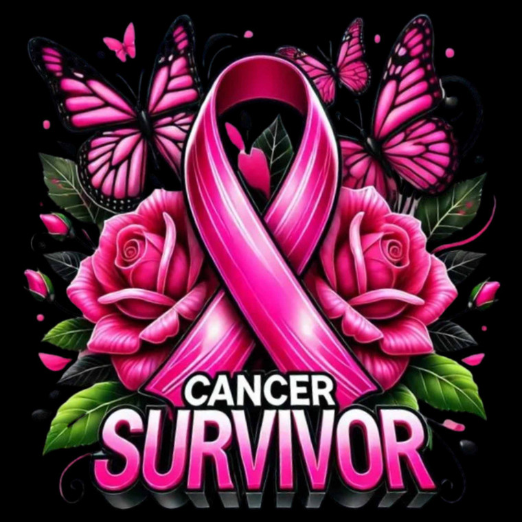 (2 Qty) Cancer Survivor Ribbon Butterfly Rose - DTF transfer