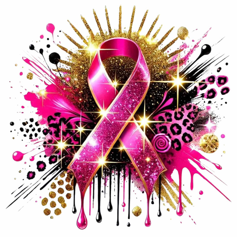 (2 Qty) Golden Glitter Cancer Awareness - Custom DTF transfer