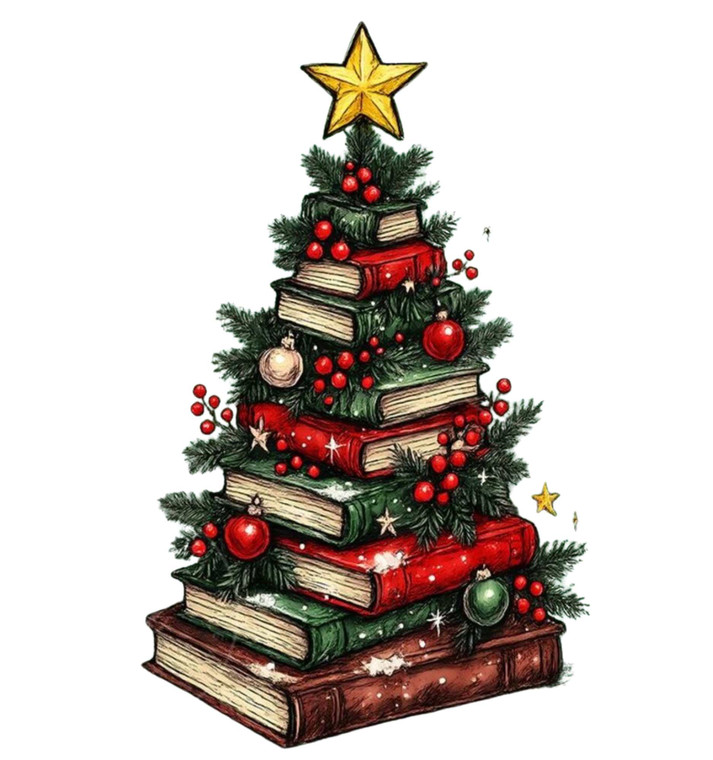 (2 Qty) Book Christmas Tree DTF transfer (2 Qty) Book Christmas Tree DTF transfer