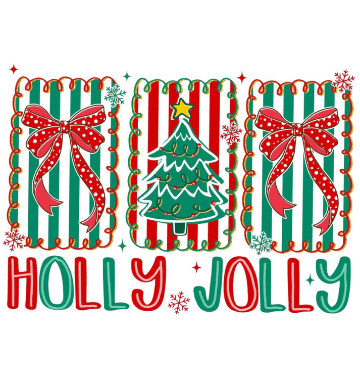 (2 Qty) Holly Jolly Christmas DTF transfer (2 Qty) Holly Jolly Christmas DTF transfer