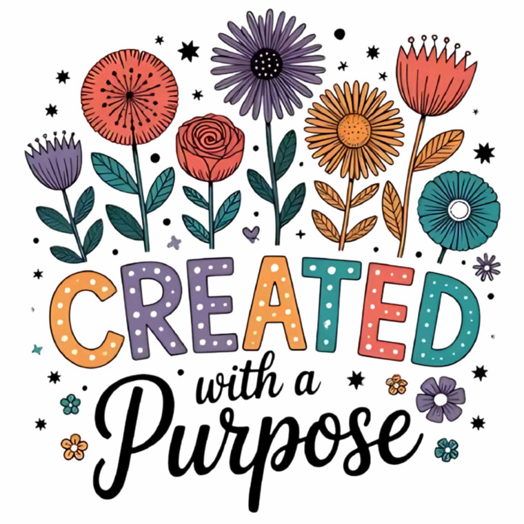 (2 Qty) Created With A Purpose - DTF transfer (2 Qty) Created With A Purpose - DTF transfer