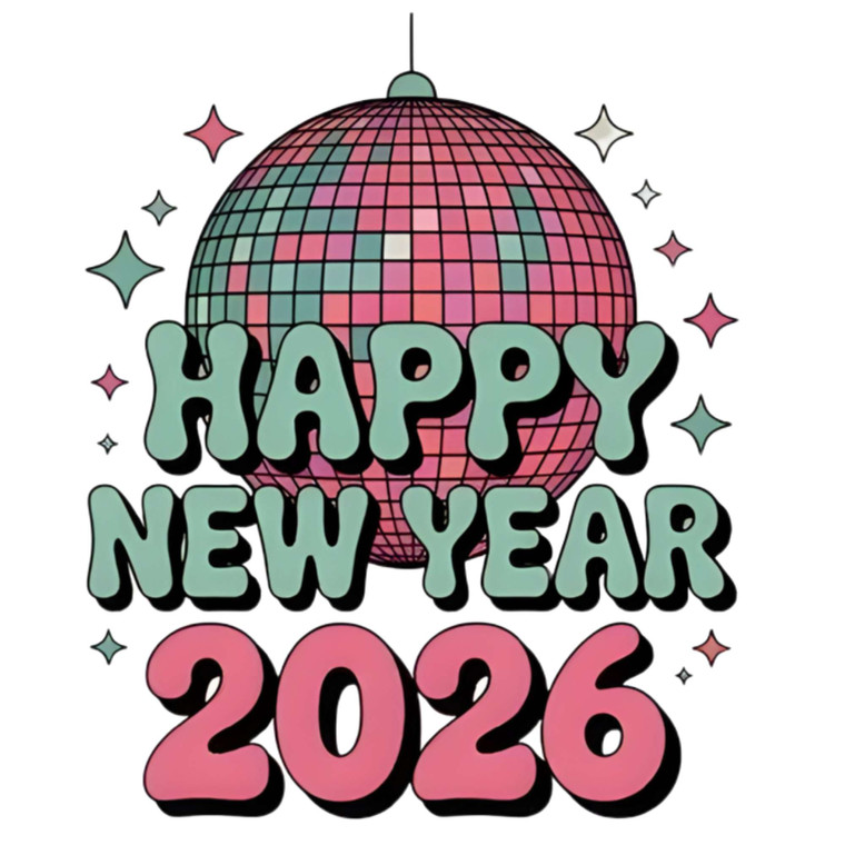 (2 Qty) Happy New Year 2026 Pink Disco Ball DTF transfer